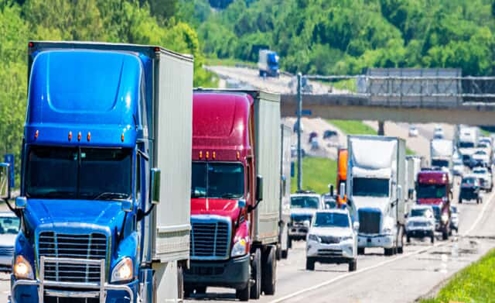 Trucks on crowded highway